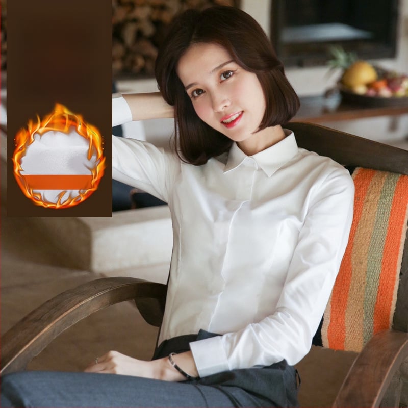 Fleece-alapú béléssel ellátott hosszú ujjú ing, pamut-poliészter keverék, szűk fazon, V-nyakú gallér, professzionális munkaruházat