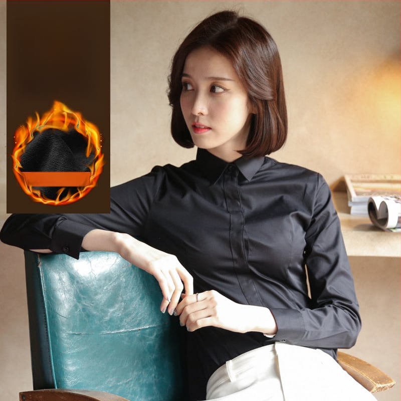 Fleece-alapú béléssel ellátott hosszú ujjú ing, pamut-poliészter keverék, szűk fazon, V-nyakú gallér, professzionális munkaruházat