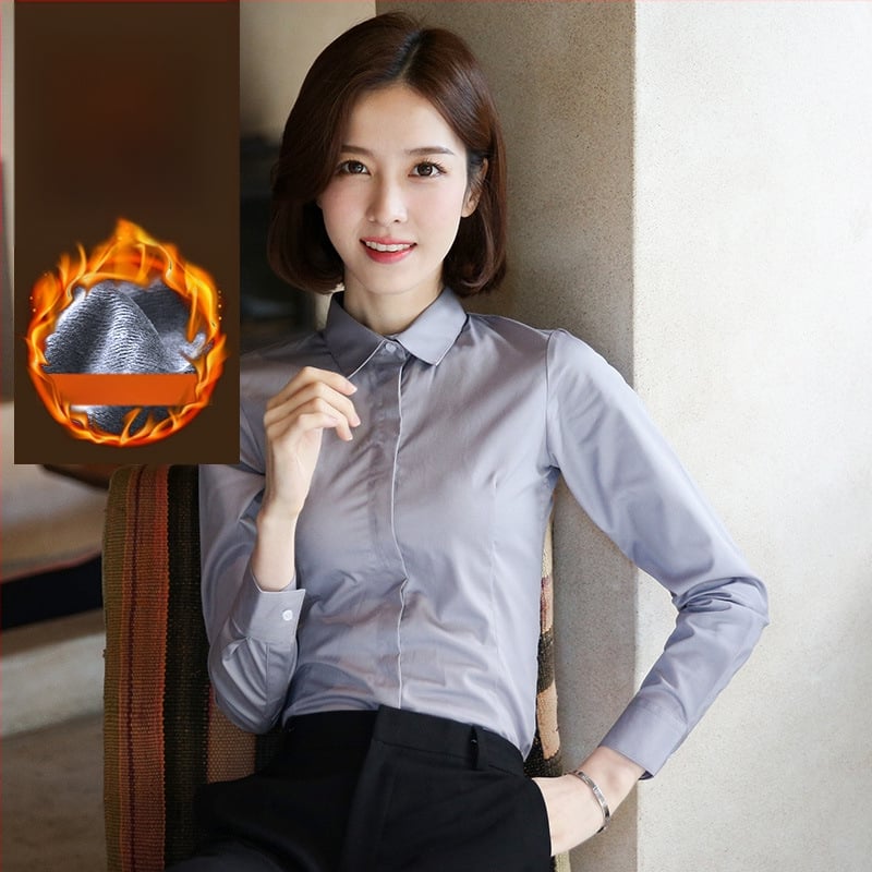 Fleece-alapú béléssel ellátott hosszú ujjú ing, pamut-poliészter keverék, szűk fazon, V-nyakú gallér, professzionális munkaruházat