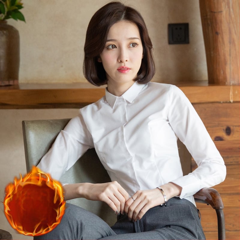 Fleece-alapú béléssel ellátott hosszú ujjú ing, pamut-poliészter keverék, szűk fazon, V-nyakú gallér, professzionális munkaruházat