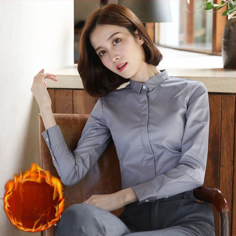 Fleece-alapú béléssel ellátott hosszú ujjú ing, pamut-poliészter keverék, szűk fazon, V-nyakú gallér, professzionális munkaruházat