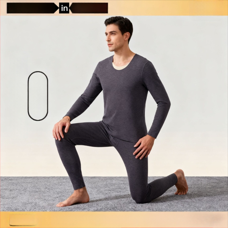 Unisex kasmyro terminis apatinis komplektas – fliso pamušalas, antibakterinis ir šildojošas; dviejų sluoksnių be siūlių viršūnė su apvaliu kaklu ir ilgomis rankovėmis, kelnės