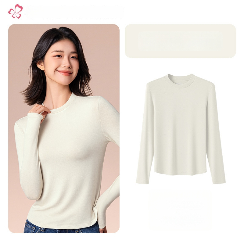 Moterų terminis pagrindinis viršus su vidutine/aukšta kakle, viskozės mišinio audinys, ilgos rankovės, vidutinis storis 181–200 g/m2