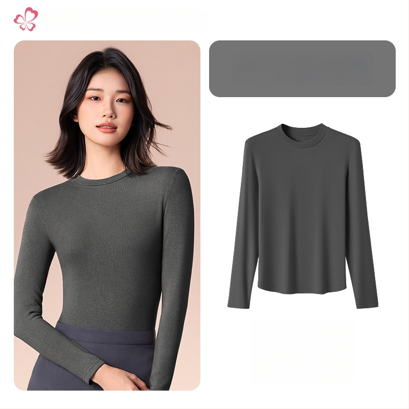 Moterų terminis pagrindinis viršus su vidutine/aukšta kakle, viskozės mišinio audinys, ilgos rankovės, vidutinis storis 181–200 g/m2