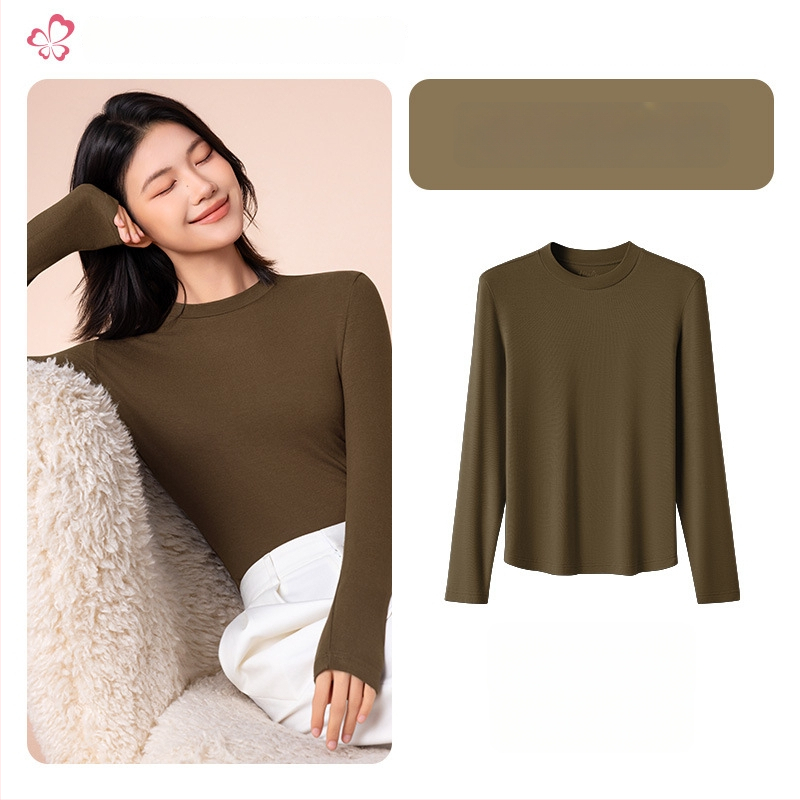 Moterų terminis pagrindinis viršus su vidutine/aukšta kakle, viskozės mišinio audinys, ilgos rankovės, vidutinis storis 181–200 g/m2