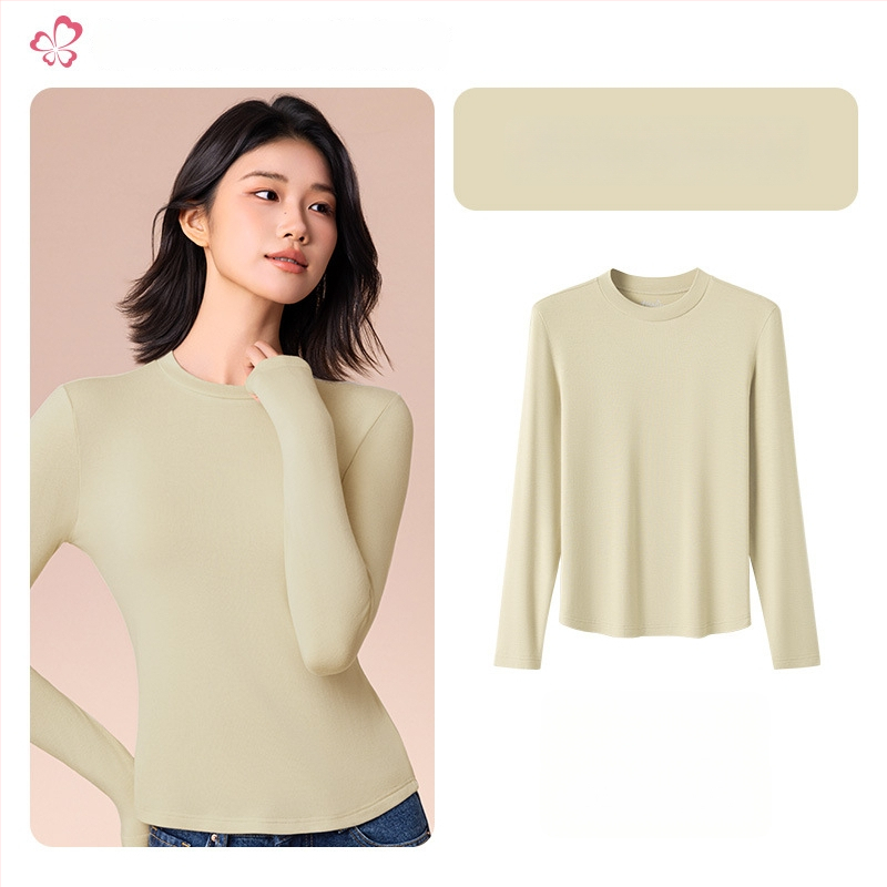 Moterų terminis pagrindinis viršus su vidutine/aukšta kakle, viskozės mišinio audinys, ilgos rankovės, vidutinis storis 181–200 g/m2