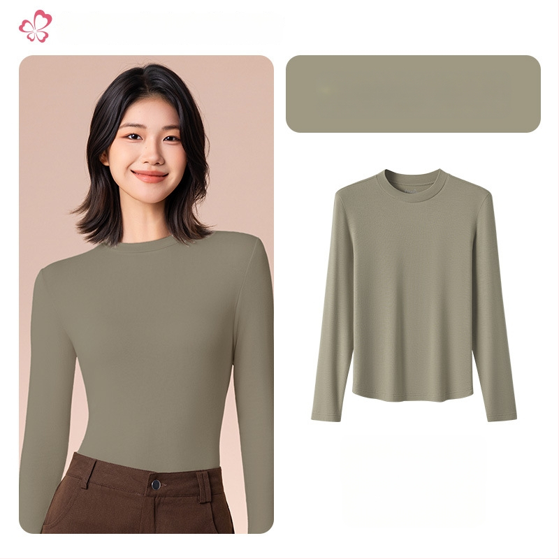 Moterų terminis pagrindinis viršus su vidutine/aukšta kakle, viskozės mišinio audinys, ilgos rankovės, vidutinis storis 181–200 g/m2