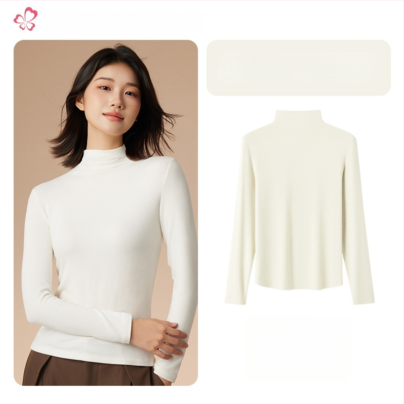 Moterų terminis pagrindinis viršus su vidutine/aukšta kakle, viskozės mišinio audinys, ilgos rankovės, vidutinis storis 181–200 g/m2