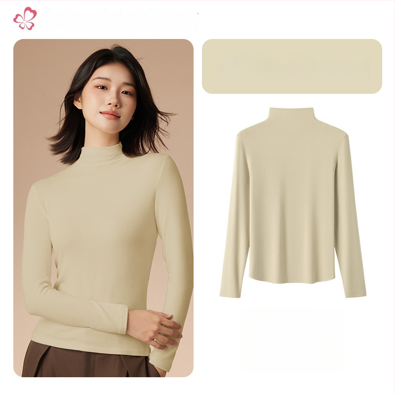 Moterų terminis pagrindinis viršus su vidutine/aukšta kakle, viskozės mišinio audinys, ilgos rankovės, vidutinis storis 181–200 g/m2