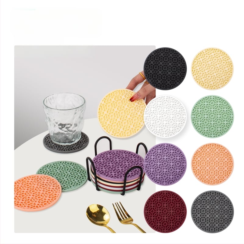 Set de suporturi pentru ceai din silicon — formă circulară, model floral, izolare termică, lansat vara 2022