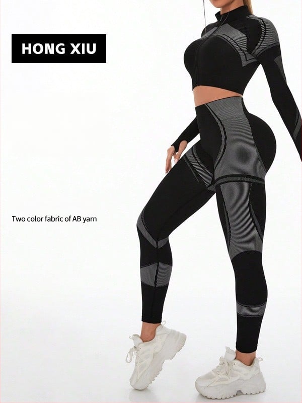 Йога комплект за жени, топ с дълъг ръкав и дълги панталони, памук/еластан, Goshman