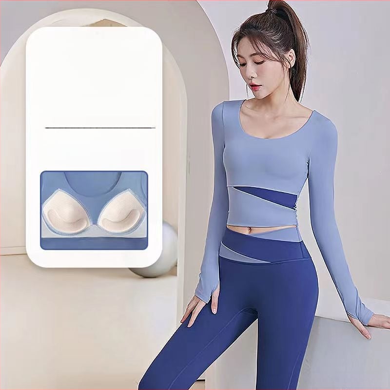 Női jóga készlet: hosszú ujjú felső és nadrág, gyorsan száradó, légáteresztő, Corduroy anyagú, len 71–80%