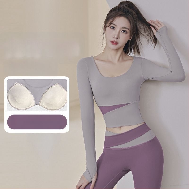 Női jóga készlet: hosszú ujjú felső és nadrág, gyorsan száradó, légáteresztő, Corduroy anyagú, len 71–80%