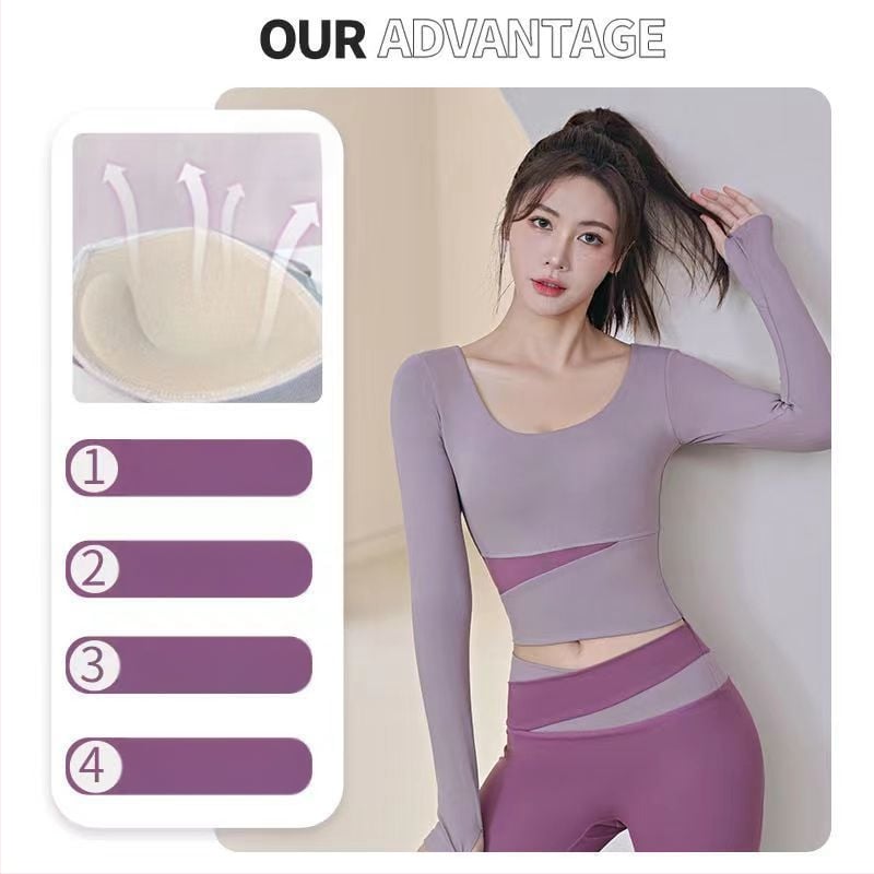 Női jóga készlet: hosszú ujjú felső és nadrág, gyorsan száradó, légáteresztő, Corduroy anyagú, len 71–80%