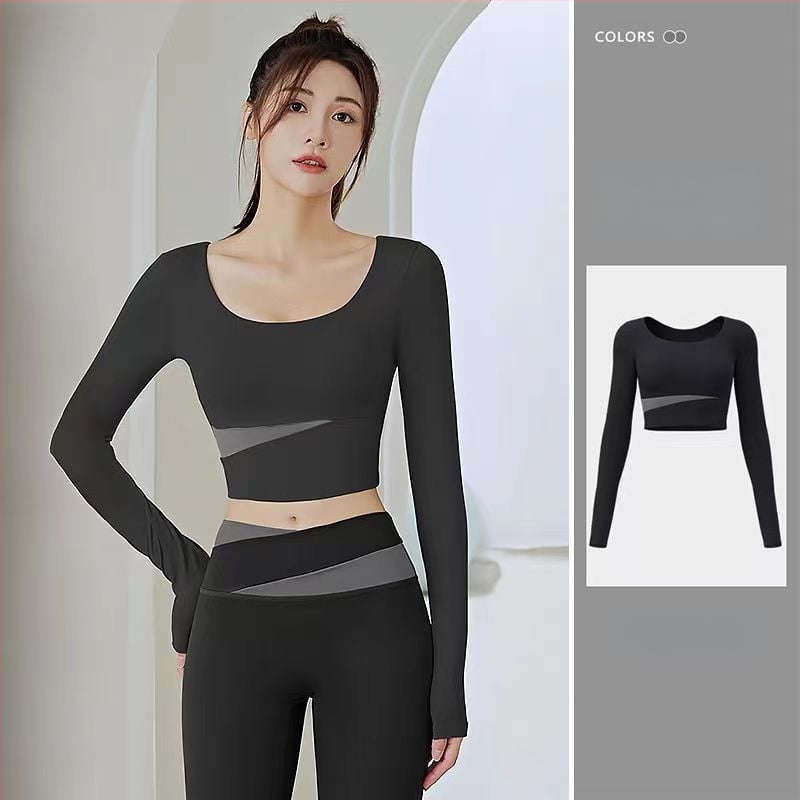 Női jóga készlet: hosszú ujjú felső és nadrág, gyorsan száradó, légáteresztő, Corduroy anyagú, len 71–80%