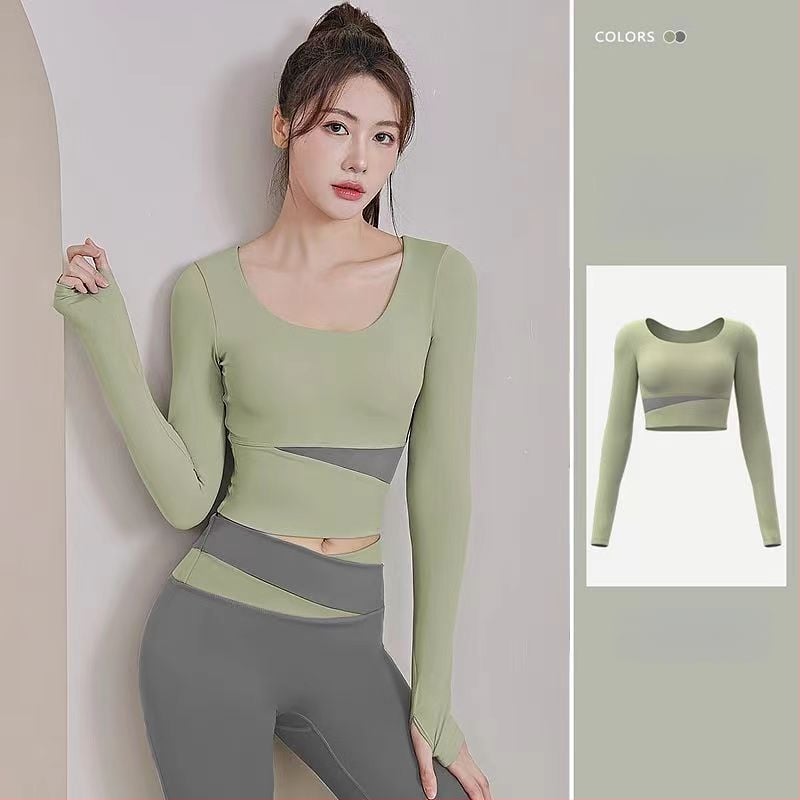 Női jóga készlet: hosszú ujjú felső és nadrág, gyorsan száradó, légáteresztő, Corduroy anyagú, len 71–80%