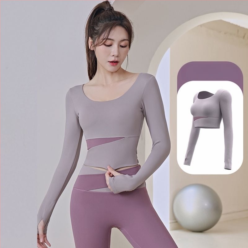 Női jóga készlet: hosszú ujjú felső és nadrág, gyorsan száradó, légáteresztő, Corduroy anyagú, len 71–80%