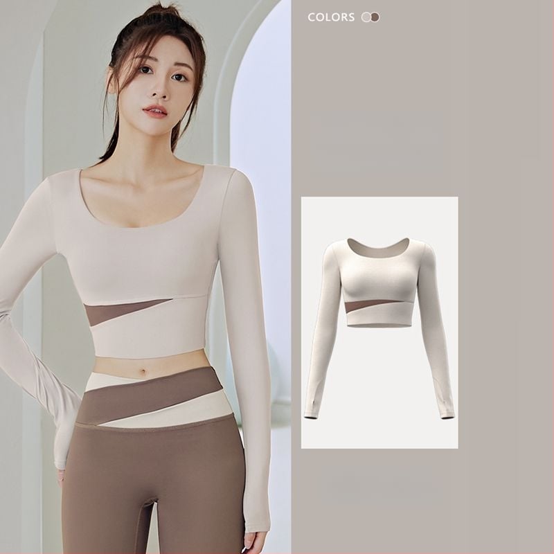 Női jóga készlet: hosszú ujjú felső és nadrág, gyorsan száradó, légáteresztő, Corduroy anyagú, len 71–80%