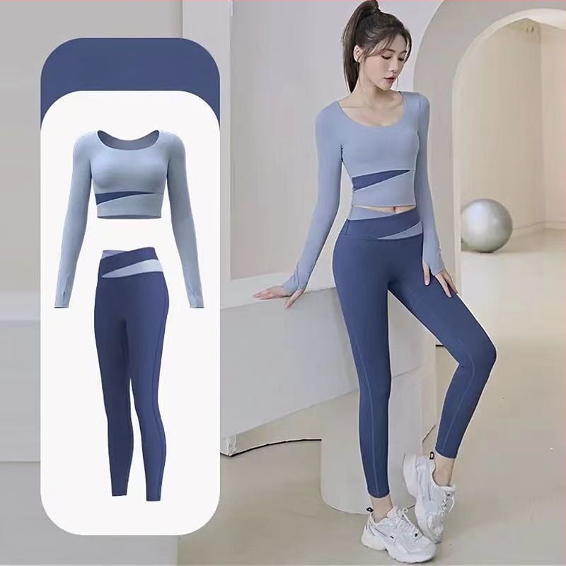 Női jóga készlet: hosszú ujjú felső és nadrág, gyorsan száradó, légáteresztő, Corduroy anyagú, len 71–80%