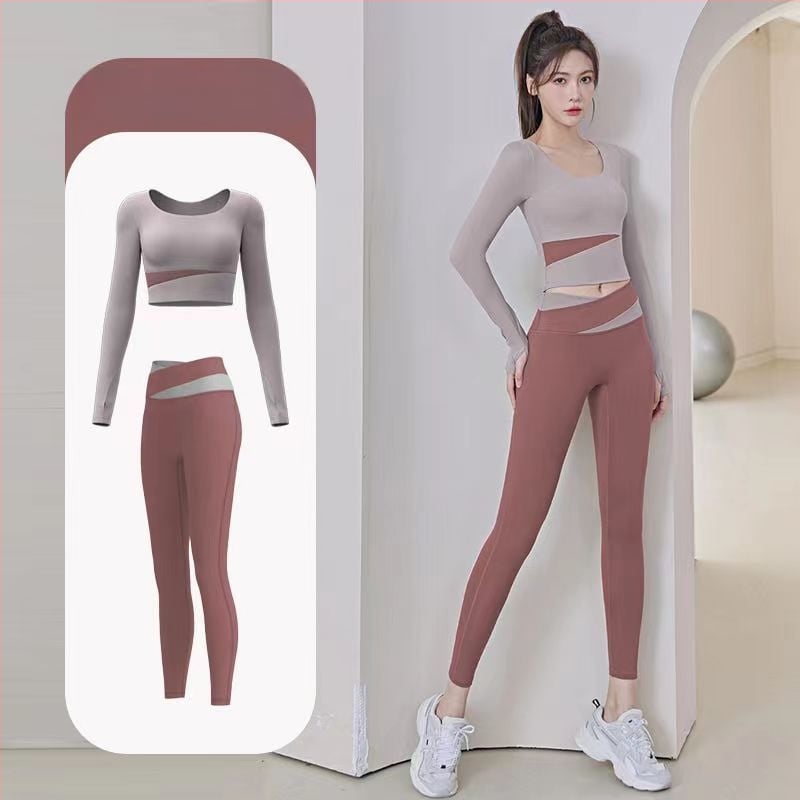 Női jóga készlet: hosszú ujjú felső és nadrág, gyorsan száradó, légáteresztő, Corduroy anyagú, len 71–80%