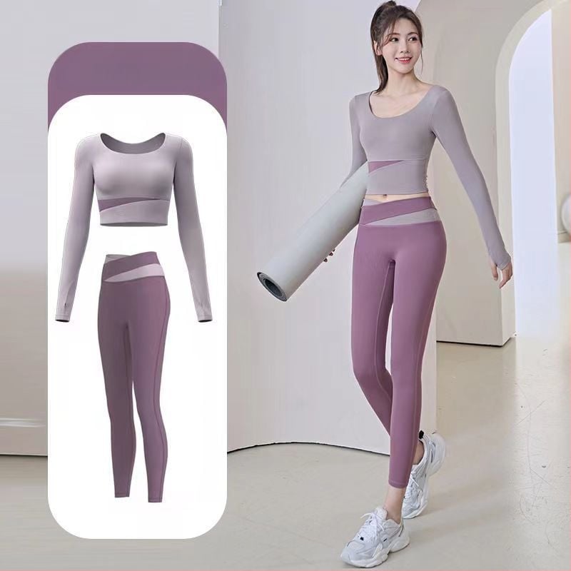 Női jóga készlet: hosszú ujjú felső és nadrág, gyorsan száradó, légáteresztő, Corduroy anyagú, len 71–80%