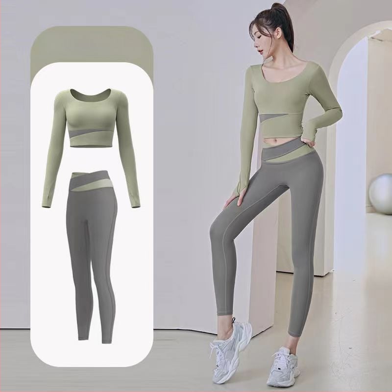 Női jóga készlet: hosszú ujjú felső és nadrág, gyorsan száradó, légáteresztő, Corduroy anyagú, len 71–80%