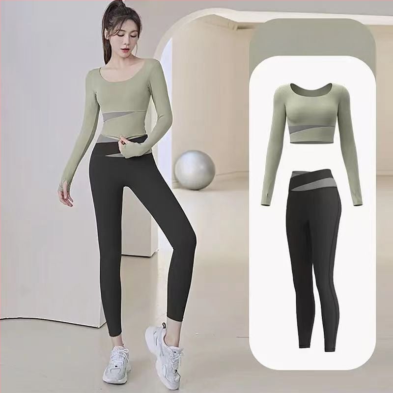 Női jóga készlet: hosszú ujjú felső és nadrág, gyorsan száradó, légáteresztő, Corduroy anyagú, len 71–80%