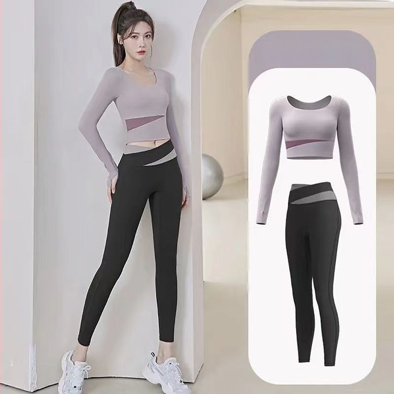 Női jóga készlet: hosszú ujjú felső és nadrág, gyorsan száradó, légáteresztő, Corduroy anyagú, len 71–80%