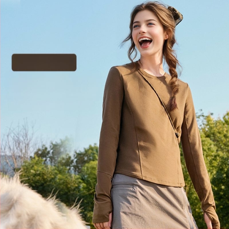 Naistele pikkade varrukatega sportlik topp rinnalappidega Pilates, jooga ja jooksmiseks — peamine kangas Nylon-Spandex koos Lycra voodriga (81% Nylon, 19% Spandex), talvise 2024 hooaeg