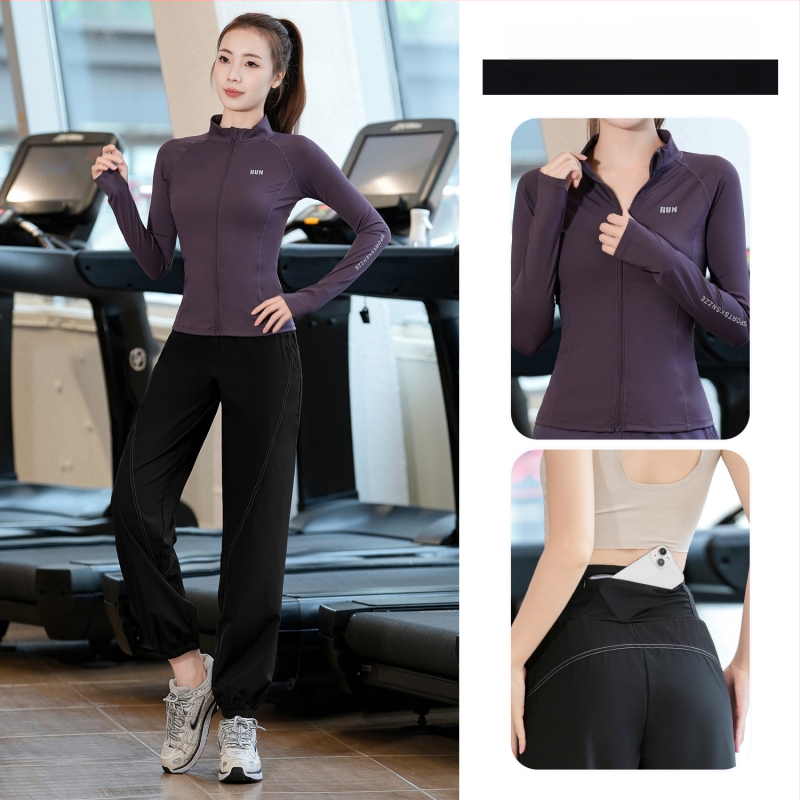 Naiste sügis-talv jooga ja jooksu jaoks pikkade varrukatega fitness-komplekt Milk Silk kiiresti kuivanud materjaliga