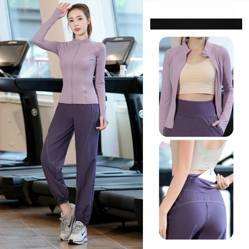 Naiste sügis-talv jooga ja jooksu jaoks pikkade varrukatega fitness-komplekt Milk Silk kiiresti kuivanud materjaliga