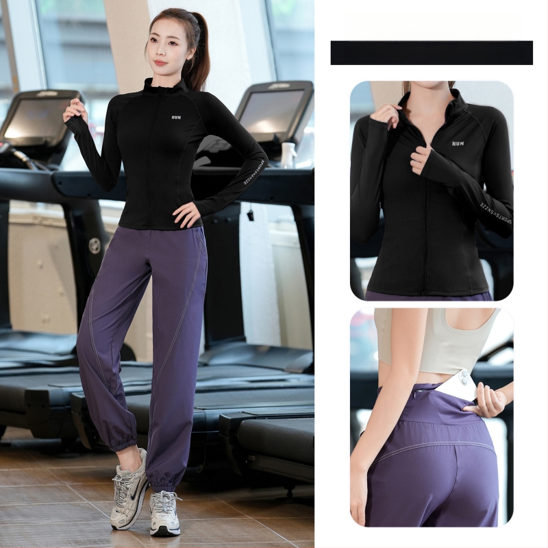 Naiste sügis-talv jooga ja jooksu jaoks pikkade varrukatega fitness-komplekt Milk Silk kiiresti kuivanud materjaliga