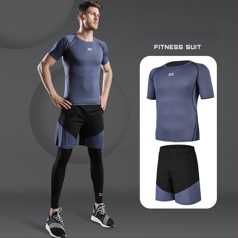 Meeste fitnessi- ja joogakomplekt — polüesterkangas Milk Silk voodriga; 94,5% polüester; sobib suveks, kevadeks ja sügises; sobib jooksu, jalgrattasõidu ja jõusaali treeninguteks.