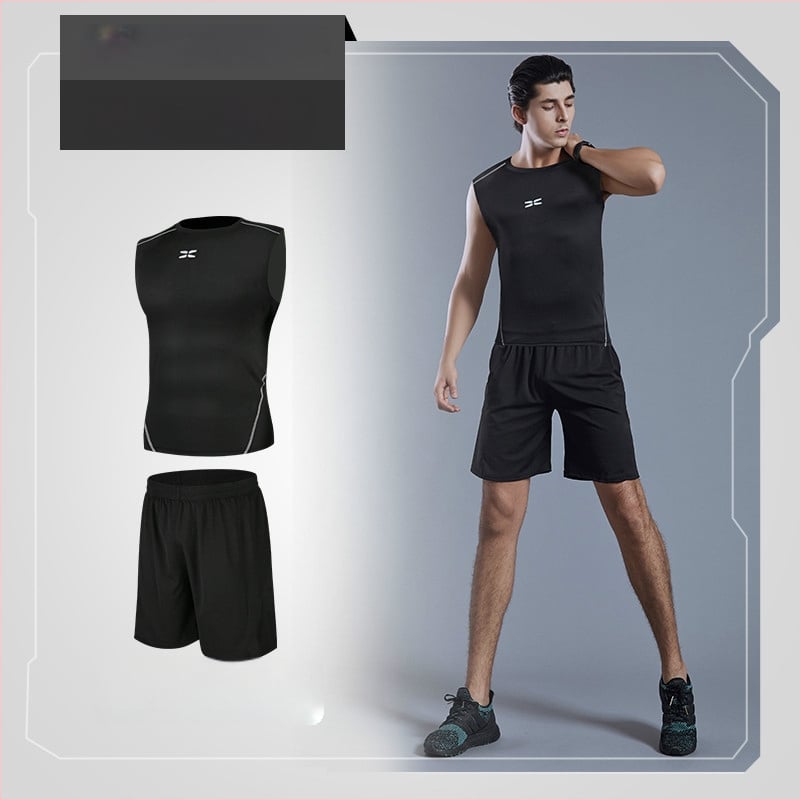 Meeste fitnessi- ja joogakomplekt — polüesterkangas Milk Silk voodriga; 94,5% polüester; sobib suveks, kevadeks ja sügises; sobib jooksu, jalgrattasõidu ja jõusaali treeninguteks.