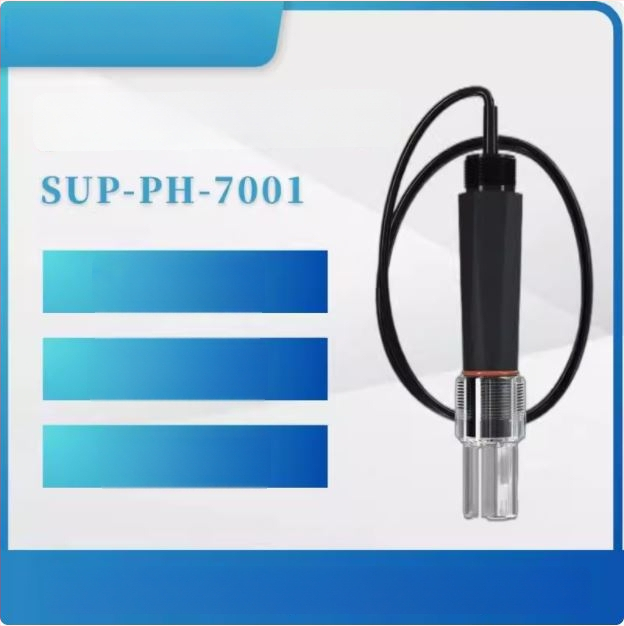 Supmea SUP-PH-7001 плосък pH електрод за индустриално онлайн измерване, модел SUP-PH-7001, обхват 0-14 pH, точност ±0.02 pH, температурна компенсация 0–80 °C