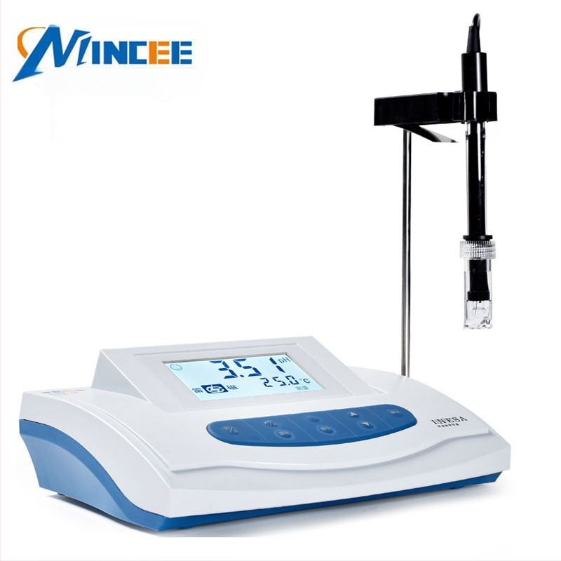 MINCEE PHS-3C портативен pH метр с голям LCD дисплей, диапазон 0.00–14.00 pH, точност ±0.01 pH, температурна компенсация 0–60 °C