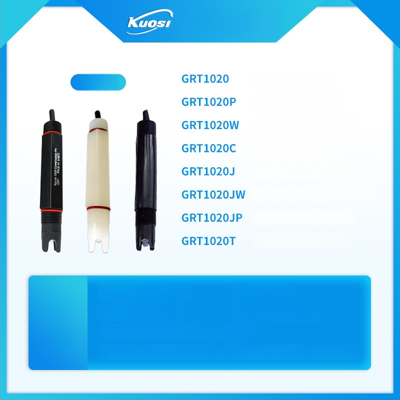 GRT1020 онлайн pH метър електрод с пластмасов корпус, индустриален pH/ORP сензор, диапазон 2–12 pH, точност 0.0001, температурна компенсация 0–80°C, BNC или Y-образен конектор