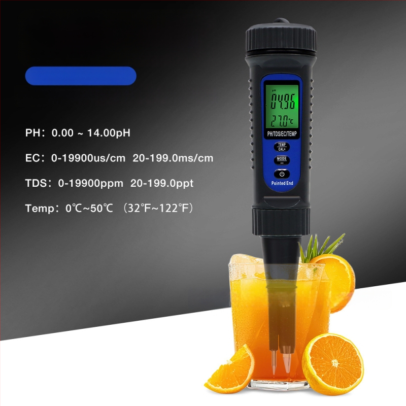 Trickle Ph822 преносим pH/EC/TDS/Temp измервател, четири в едно, цифров дисплей, диапазон pH 0-14