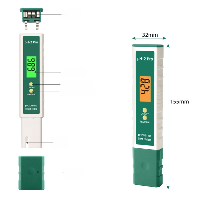 PH-2Pro портативен pH метър със стъклен зонд, диапазон -2 до 16.00 pH, точност 0.01, температурна компенсация 0–60 °C