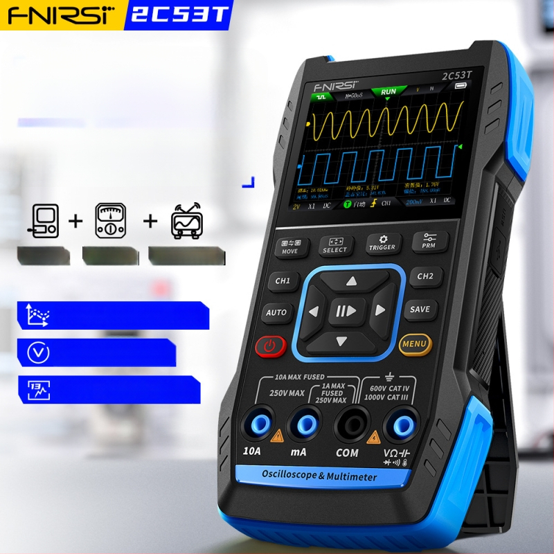 FNIRSI 2C53T двуканален 50 MHz цифров осцилоскоп с мултиметър и генератор на сигнали