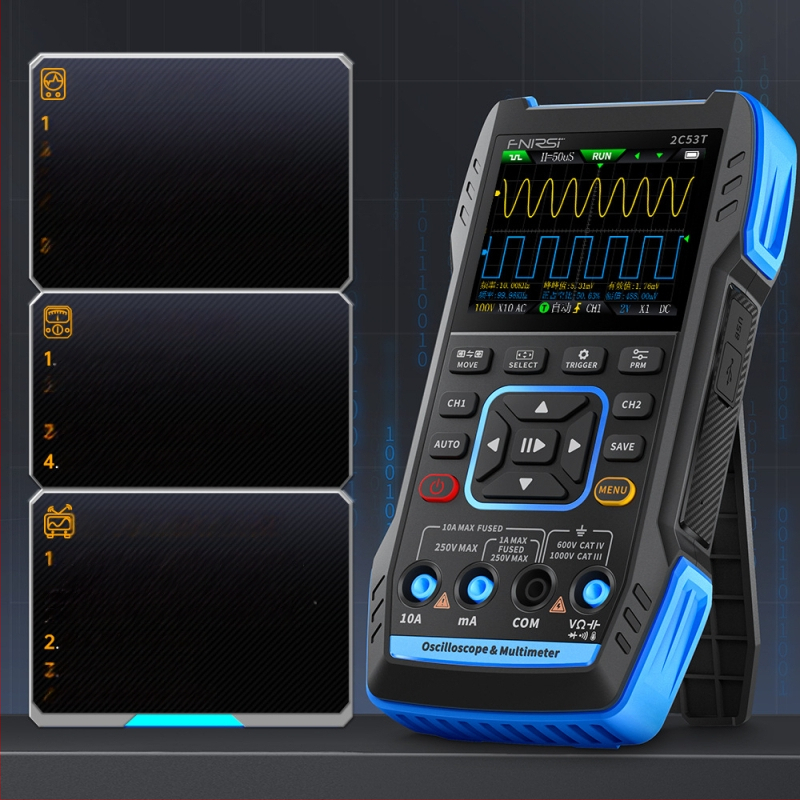 FNIRSI 2C53T двуканален 50 MHz цифров осцилоскоп с мултиметър и генератор на сигнали