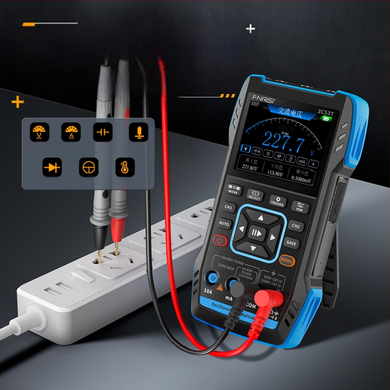 FNIRSI 2C53T двуканален 50 MHz цифров осцилоскоп с мултиметър и генератор на сигнали
