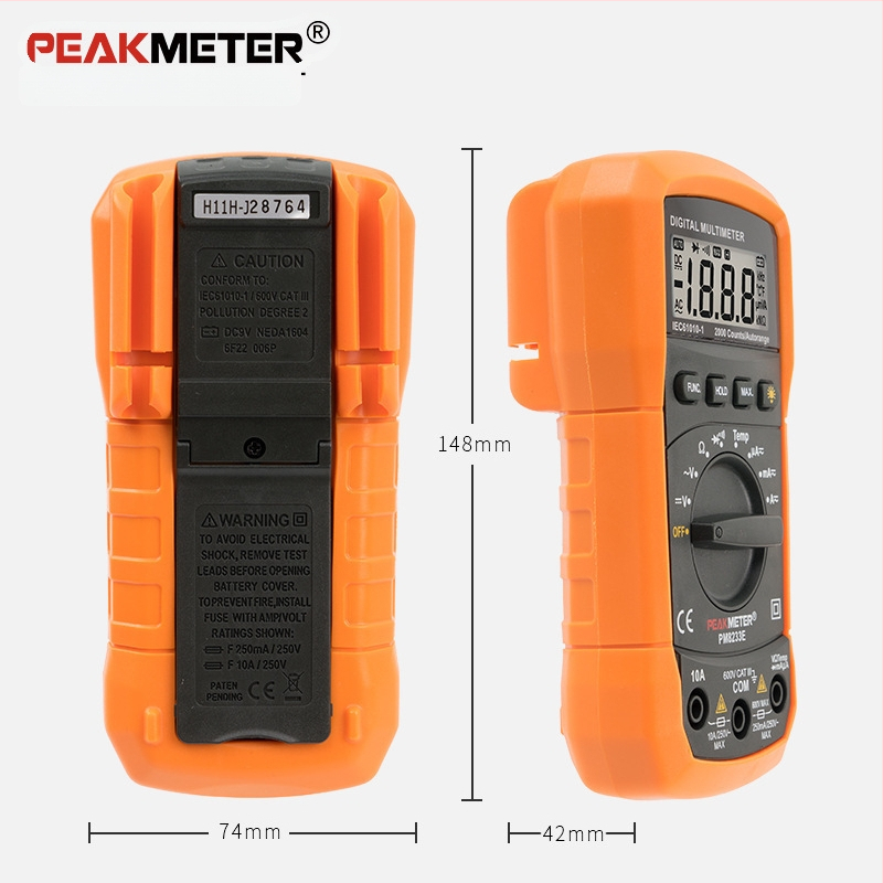 PEAKMETER PM8233E Digitalni multimetar, ručni termometar, automatski raspon