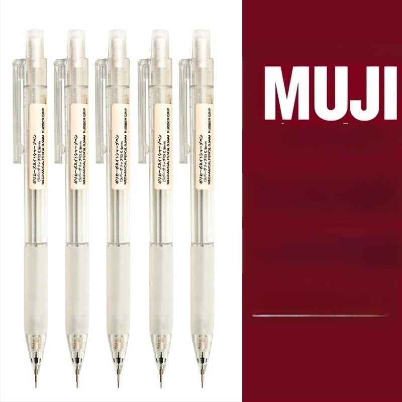 Muji механичен молив, 0,5 мм графитова сърцевина, 2B/HB, прозрачно тяло, пластмасов корпус, ергономичен дизайн за намаляване на умората