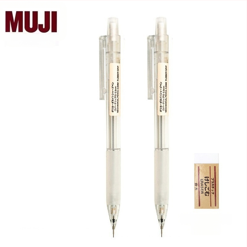 Muji механичен молив, 0,5 мм графитова сърцевина, 2B/HB, прозрачно тяло, пластмасов корпус, ергономичен дизайн за намаляване на умората