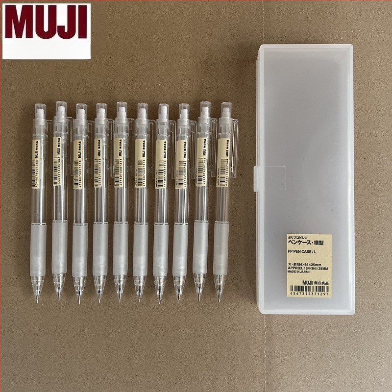 Muji механичен молив, 0,5 мм графитова сърцевина, 2B/HB, прозрачно тяло, пластмасов корпус, ергономичен дизайн за намаляване на умората