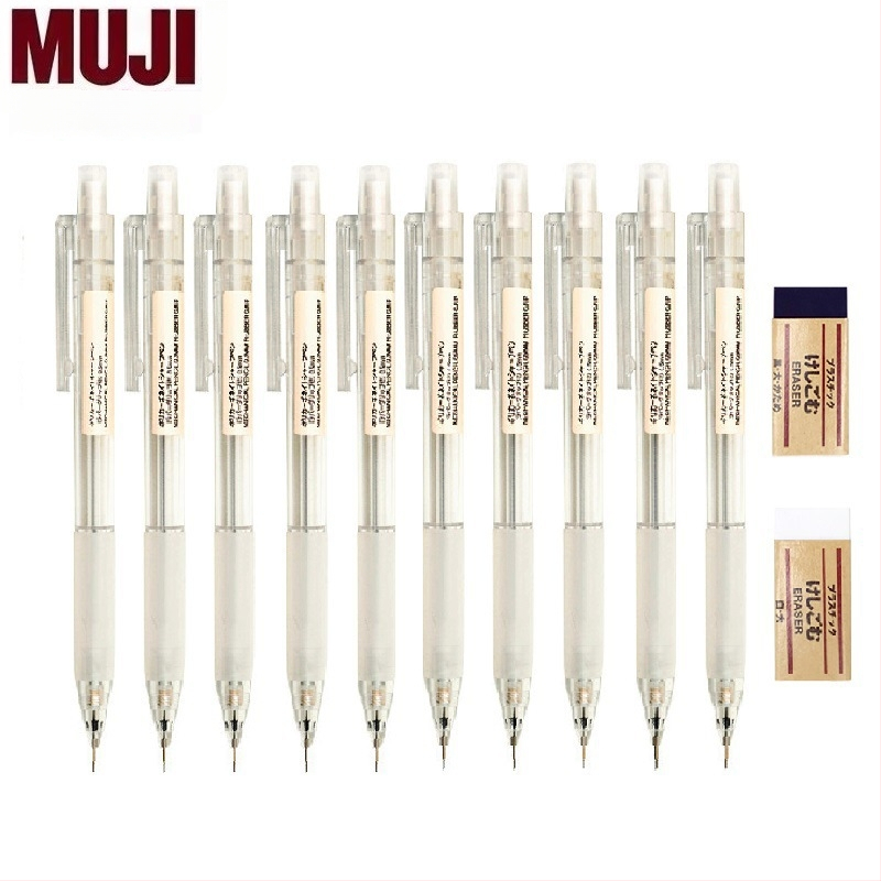 Muji механичен молив, 0,5 мм графитова сърцевина, 2B/HB, прозрачно тяло, пластмасов корпус, ергономичен дизайн за намаляване на умората