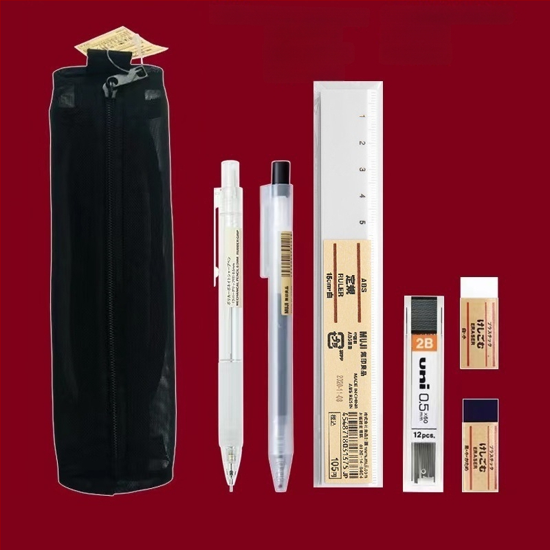 Muji механичен молив, 0,5 мм графитова сърцевина, 2B/HB, прозрачно тяло, пластмасов корпус, ергономичен дизайн за намаляване на умората