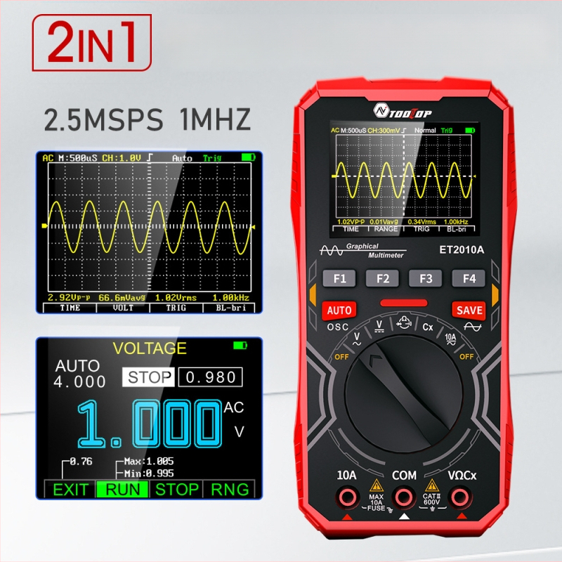 Цифров осцилоскоп ET2010A, портативен, 2 канала, полоса пропускания 1, скорост на проби 1, дължина на запис 100, скорост на улавяне на вълни 12