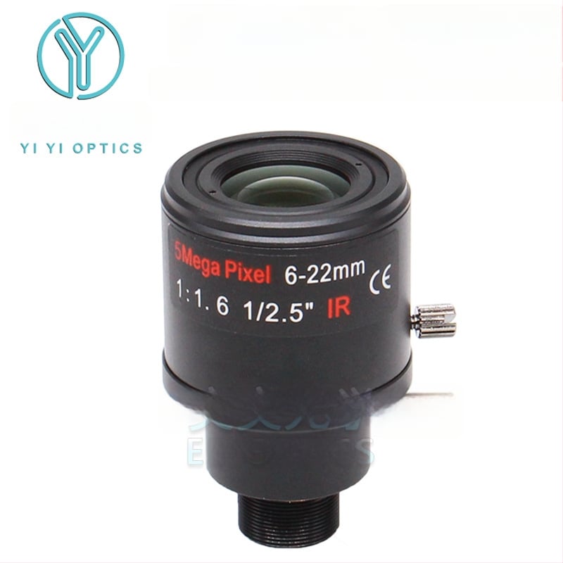 Зум обектив с ръчен зум и заключване, 6-22 мм, M12 интерфейс, F1.6, формат 1/2.5-инчов сензор, минимално фокусно разстояние 0.3 м